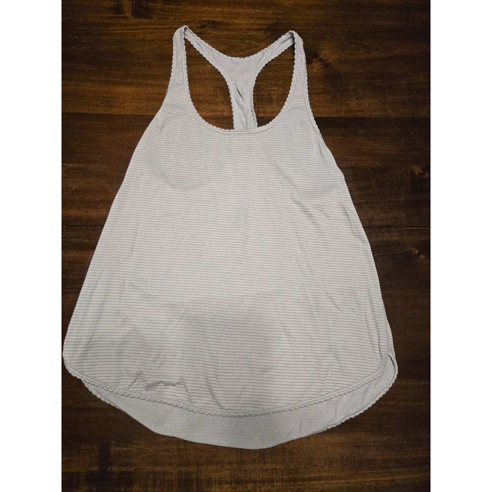LULULEMON Tank Top 4 Singlet Racerback Loose Fit Yoga Workout Gray Stripe Ruffle